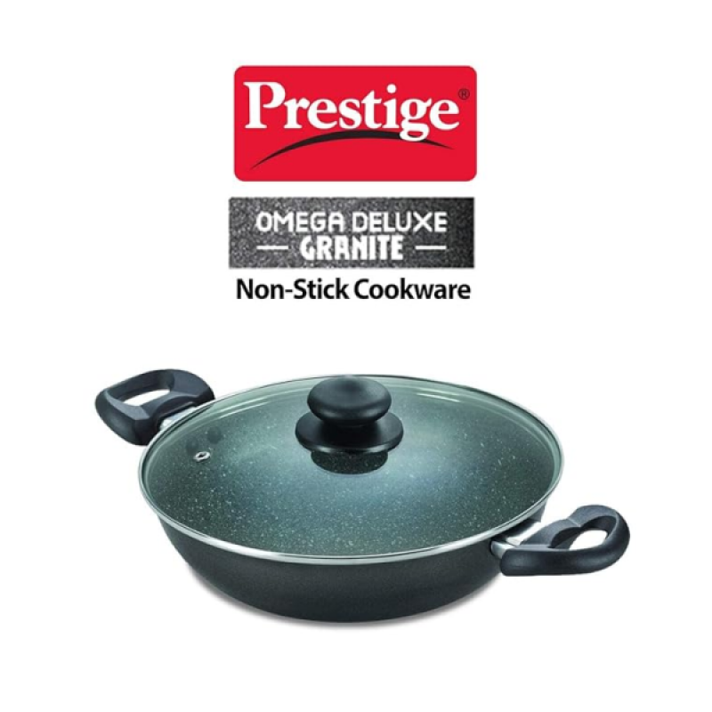Prestige Omega Deluxe Non-Stick Kadhai | 2.4 litres | Black | Induction Base | Non-Stick Granite Finish | Scratch Resistant | Dishwasher Safe | Metal Spoon Friendly Prestige Omega Deluxe Non-Stick Kadhai | 2.4 litres | Black | Induction Base | Non-Stick Granite Finish | Scratch Resistant | Dishwasher Safe | Metal Spoon Friendly