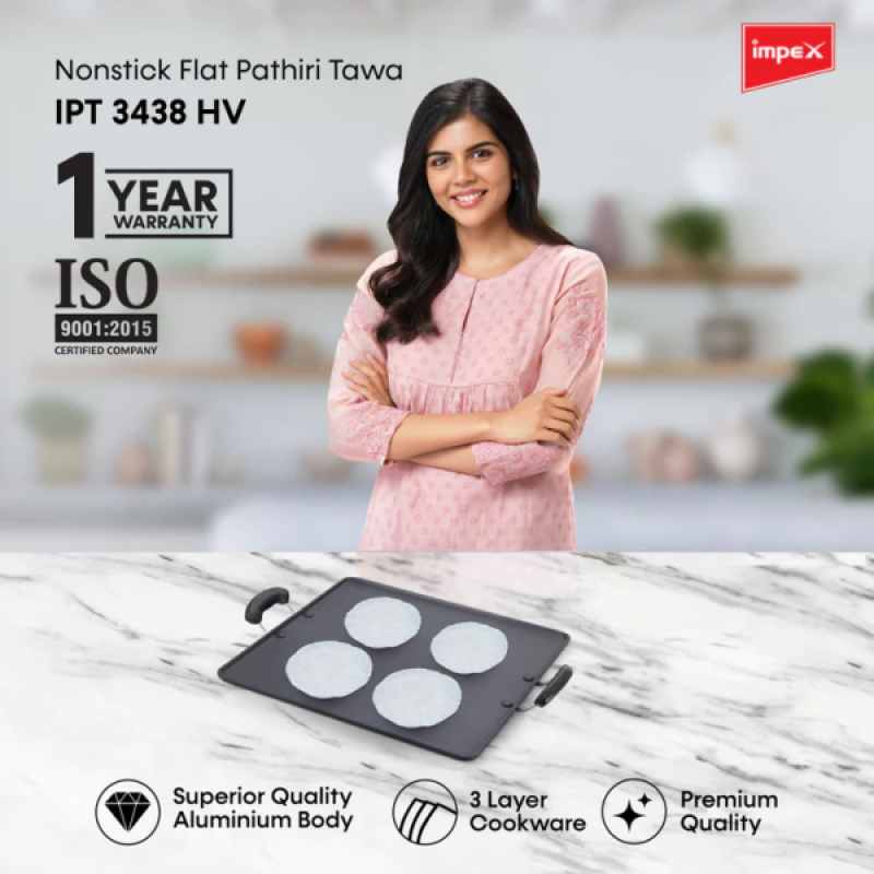 Impex IPT 3438 HV Nonstick Aluminium Induction Base Pathiri Tawa Impex IPT 3438 HV Nonstick Aluminium Induction Base Pathiri Tawa