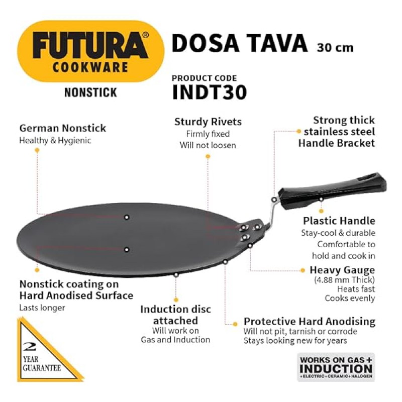 Hawkins Futura Non Stick Dosa Tawa | Induction Dosa Tawa | 30 cm | 4.88 mm | INDT30 Hawkins Futura Non Stick Dosa Tawa | Induction Dosa Tawa | 30 cm | 4.88 mm | INDT30