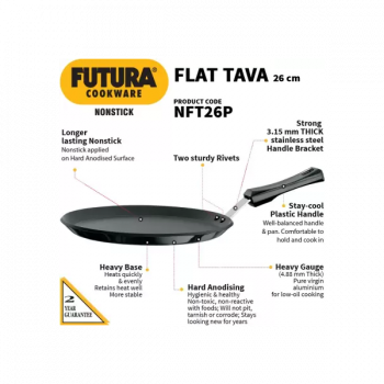 Hawkins Futura Nonstick Flat Tava | 26 cm | 4.88 mm | Black | NFT26P