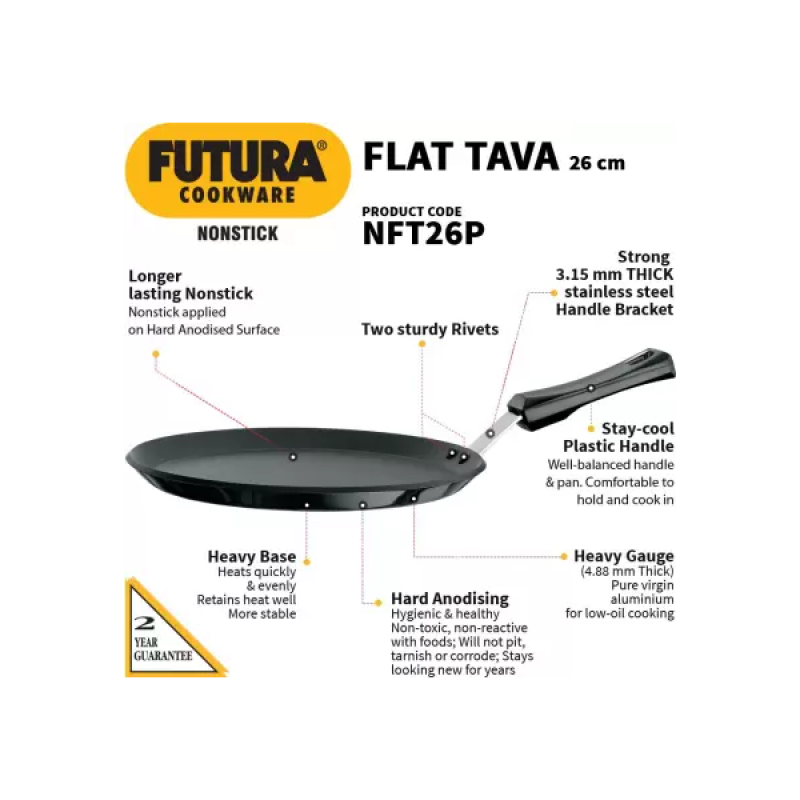 Hawkins Futura Nonstick Flat Tava | 26 cm | 4.88 mm | Black | NFT26P Hawkins Futura Nonstick Flat Tava | 26 cm | 4.88 mm | Black | NFT26P