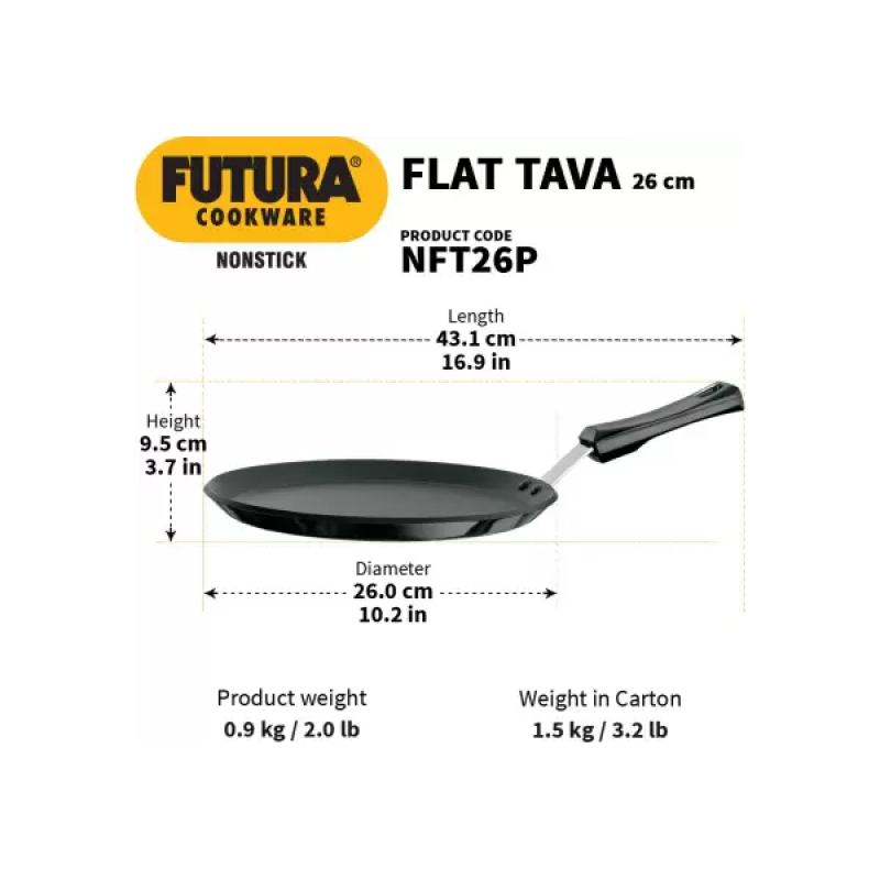 Hawkins Futura Nonstick Flat Tava | 26 cm | 4.88 mm | Black | NFT26P Hawkins Futura Nonstick Flat Tava | 26 cm | 4.88 mm | Black | NFT26P