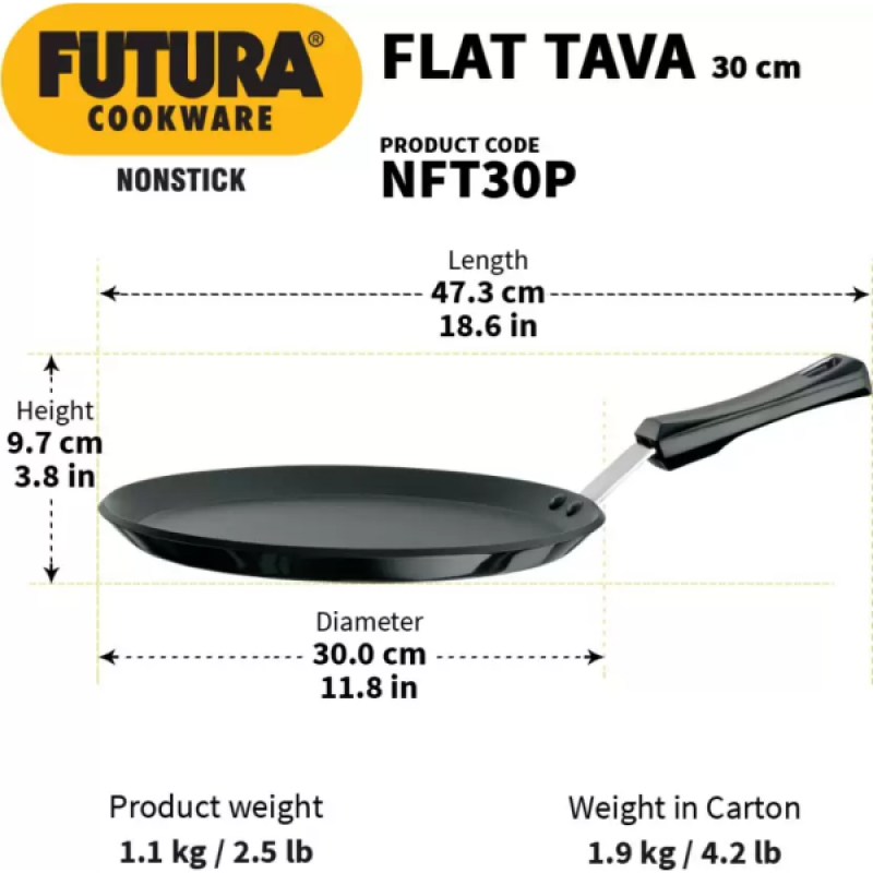 Hawkins Non Stick Flat Tawa | NFT30P | 30 cm | Plastic Handle Hawkins Non Stick Flat Tawa | NFT30P | 30 cm | Plastic Handle