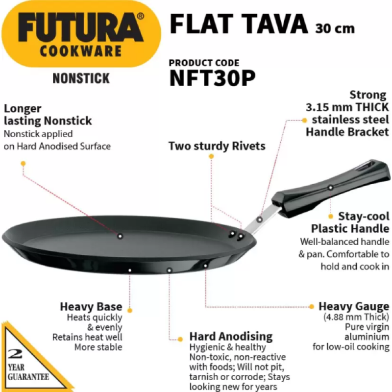 Hawkins Non Stick Flat Tawa | NFT30P | 30 cm | Plastic Handle Hawkins Non Stick Flat Tawa | NFT30P | 30 cm | Plastic Handle