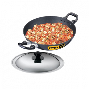 Hawkins Futura Nonstick Kadhai | 2.5 L | 26 cm | SS lid | Black