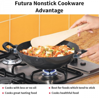 Hawkins Futura Nonstick Kadhai | 2.5 L | 26 cm | SS lid | Black