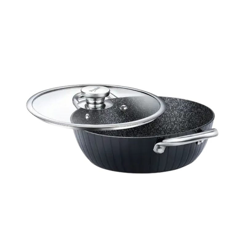 Prestige Durastone Hard Anodised 6 Layer Non Stick Kadai with Glass Lid | Black