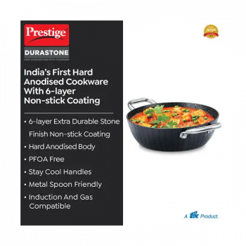 Prestige Durastone Hard Anodised 6 Layer Non Stick Kadai with Glass Lid | Black