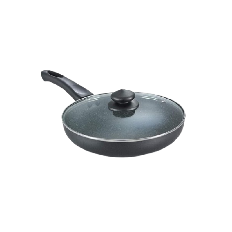 Prestige Aluminium Omega Deluxe Granite Fry Pan with Lid | 28 cm | Black