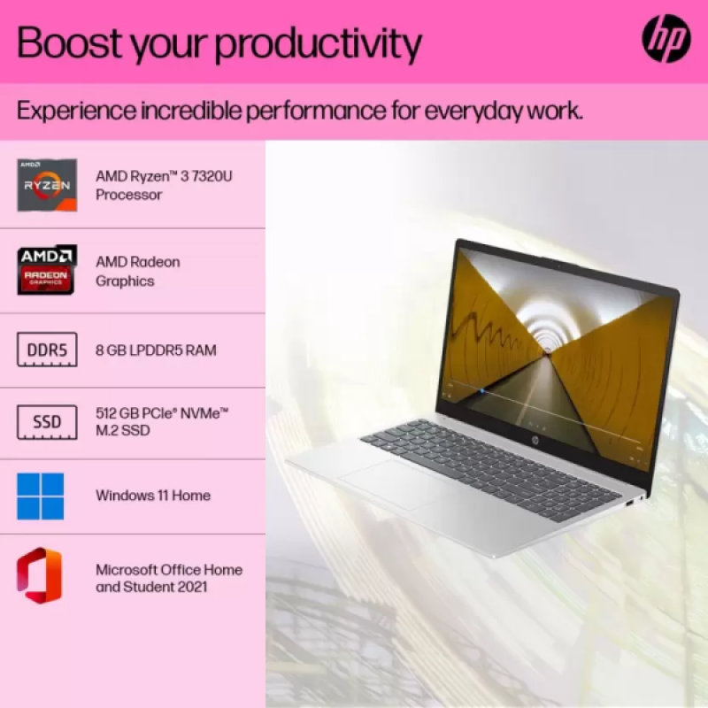 HP Laptop 15 | AMD Ryzen 3 Quad Core 7320U | 8 GB | 512 GB | Silver | 15 FC0026AU HP Laptop 15 | AMD Ryzen 3 Quad Core 7320U | 8 GB | 512 GB | Silver | 15 FC0026AU