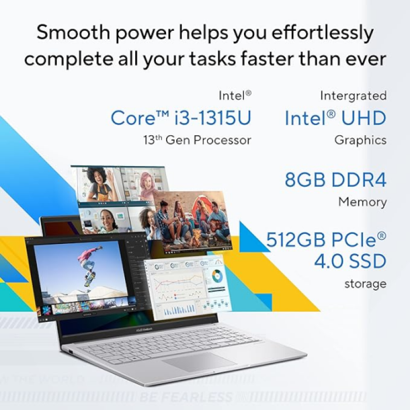 ASUS Vivobook 15 | Intel Core i3 | 13th Gen | 1315U | 8 GB | 512 GB |15.6 Inch | Cool Silver | X1504VA-NJ320WS ASUS Vivobook 15 | Intel Core i3 | 13th Gen | 1315U | 8 GB | 512 GB |15.6 Inch | Cool Silver | X1504VA-NJ320WS