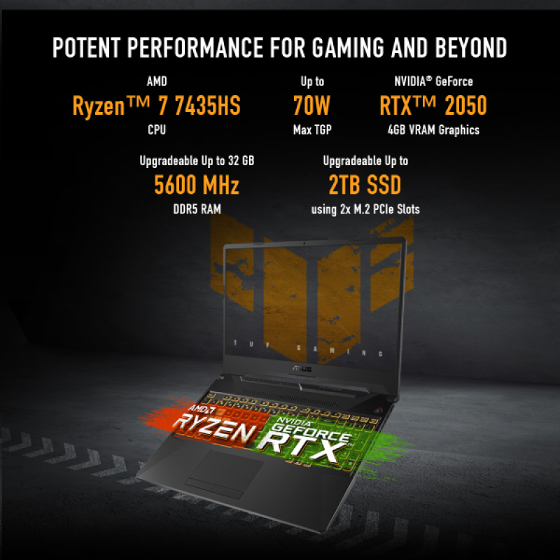 ASUS TUF A15 Gaming Laptop | AMD Ryzen 7 Octa Core 7435HS | 16 GB | 512 GB SSD | 4 GB Graphics | NVIDIA GeForce RTX 2050 | Graphite Black | FA566NFR-HN045WS ASUS TUF A15 Gaming Laptop | AMD Ryzen 7 Octa Core 7435HS | 16 GB | 512 GB SSD | 4 GB Graphics | NVIDIA GeForce RTX 2050 | Graphite Black | FA566NFR-HN045WS
