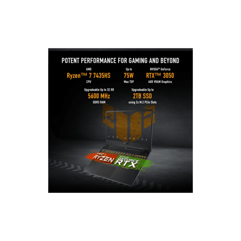 ASUS TUF Gaming A15 Laptop | AMD Ryzen 7 7435HS | 16GB | 512GB | 4GB Graphics NVIDIA GeForce RTX 3050 | Graphite Black | FA566NCR-HN075W ASUS TUF Gaming A15 Laptop | AMD Ryzen 7 7435HS | 16GB | 512GB | 4GB Graphics NVIDIA GeForce RTX 3050 | Graphite Black | FA566NCR-HN075W