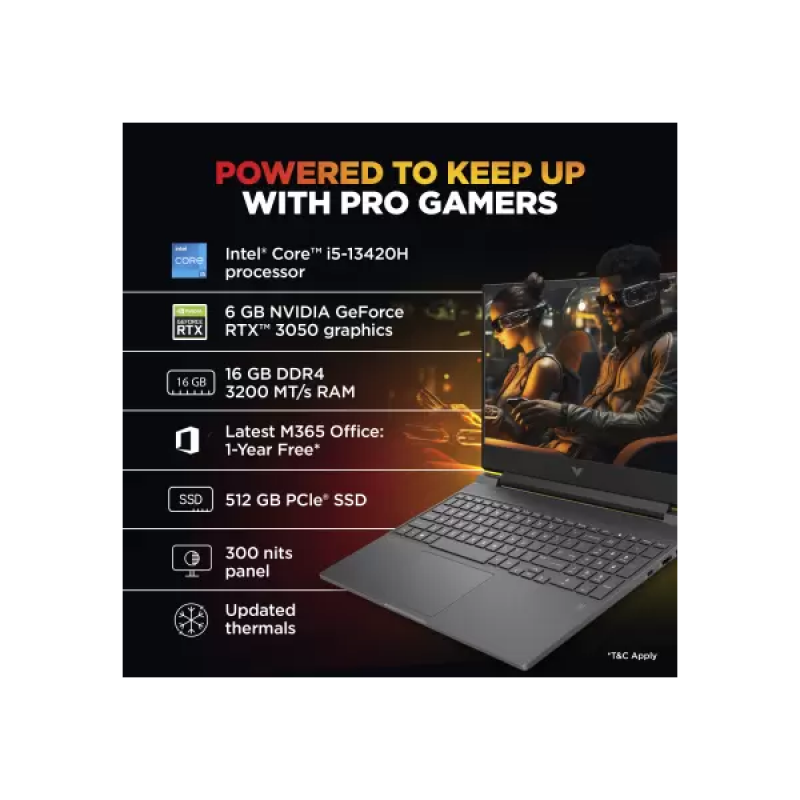 HP Victus Gaming Laptop | Intel Core i5 13th Gen 13420H | 16 GB | 512 GB SSD | 6 GB Graphics NVIDIA GeForce RTX 3050 | Mica Silver | 15-fa2700TX HP Victus Gaming Laptop | Intel Core i5 13th Gen 13420H | 16 GB | 512 GB SSD | 6 GB Graphics NVIDIA GeForce RTX 3050 | Mica Silver | 15-fa2700TX