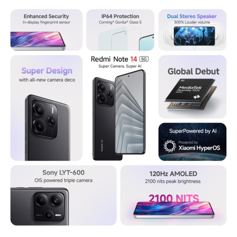 Redmi Note 14 5G | 8 GB | 128 GB | Mystique White Redmi Note 14 5G | 8 GB | 128 GB | Mystique White