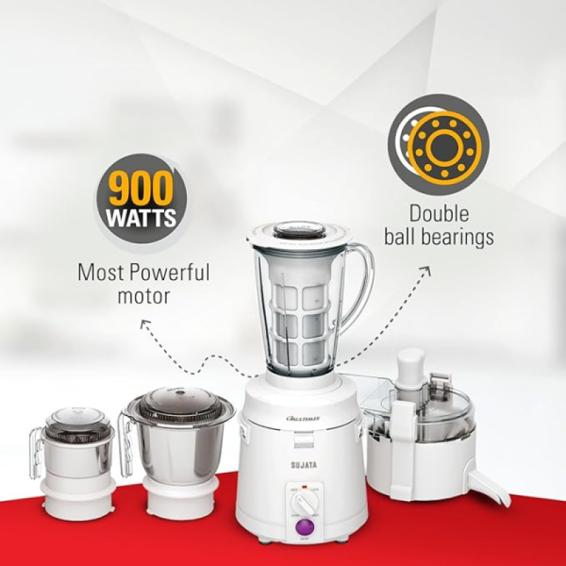 Sujata MULTIMIX Juicer Mixer Grinder | 900 W | 3 Jars | White Sujata MULTIMIX Juicer Mixer Grinder | 900 W | 3 Jars | White
