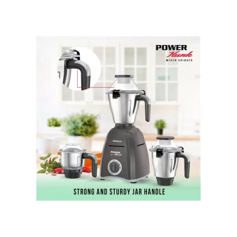 HAVELLS Power Hunk 800 W Mixer Grinder | 3 Jars | Grey HAVELLS Power Hunk 800 W Mixer Grinder | 3 Jars | Grey