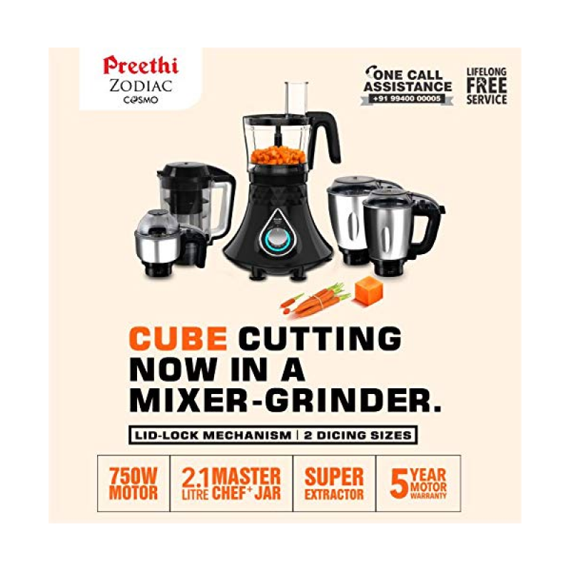 Preethi Zodiac Cosmo MG 236 750 Juicer Mixer Grinder | 5 Jars | Black Preethi Zodiac Cosmo MG 236 750 Juicer Mixer Grinder | 5 Jars | Black