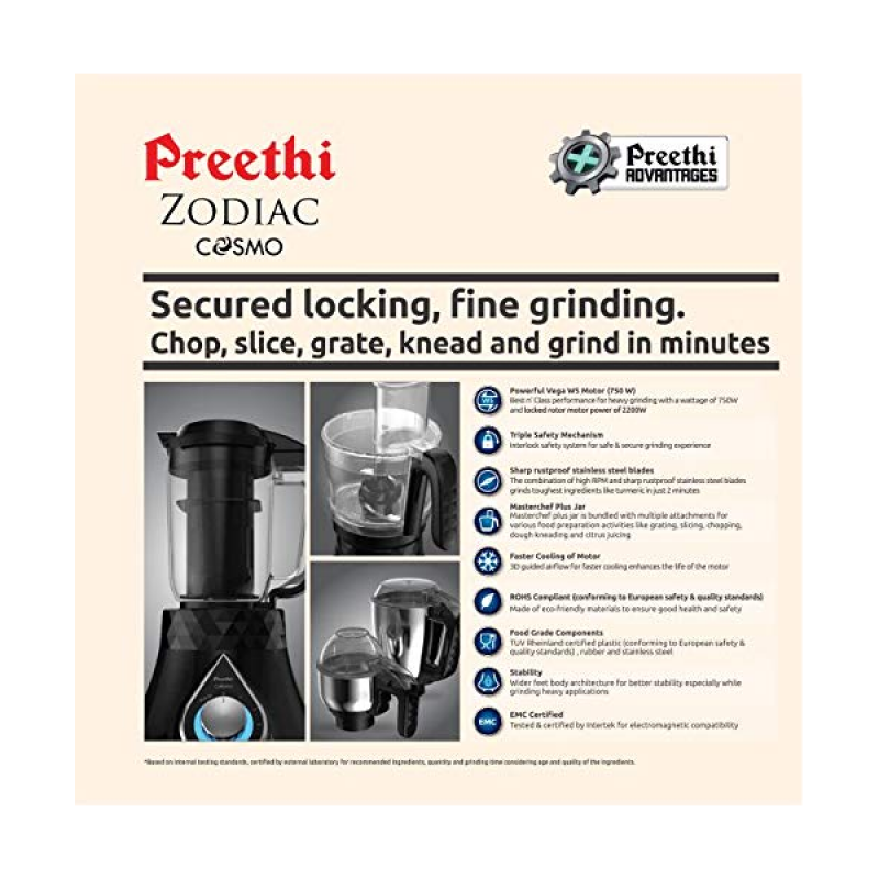 Preethi Zodiac Cosmo MG 236 750 Juicer Mixer Grinder | 5 Jars | Black Preethi Zodiac Cosmo MG 236 750 Juicer Mixer Grinder | 5 Jars | Black