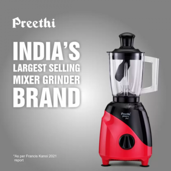 Preethi Peppy Plus MG 246 Mixer Grinder | 750 W | 4 Jars | Black, Red