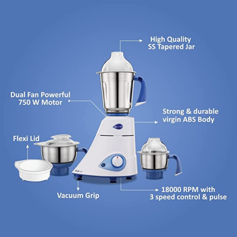 Preethi Blue Leaf Gold Mixer Grinder | 3 Jars | 750 W | White | MG 150 Preethi Blue Leaf Gold Mixer Grinder | 3 Jars | 750 W | White | MG 150
