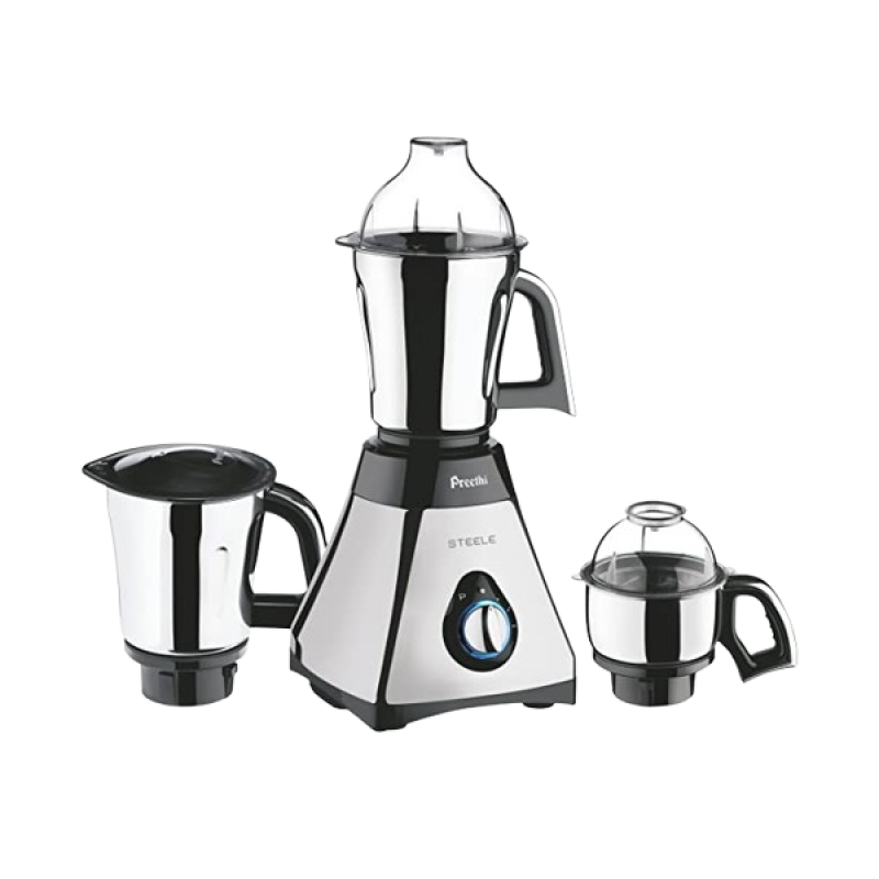 Preethi Steele Mixer Grinder | MG 206 | 3 Jars | 110 V | 550 W | Silver & Black Preethi Steele Mixer Grinder | MG 206 | 3 Jars | 110 V | 550 W | Silver & Black
