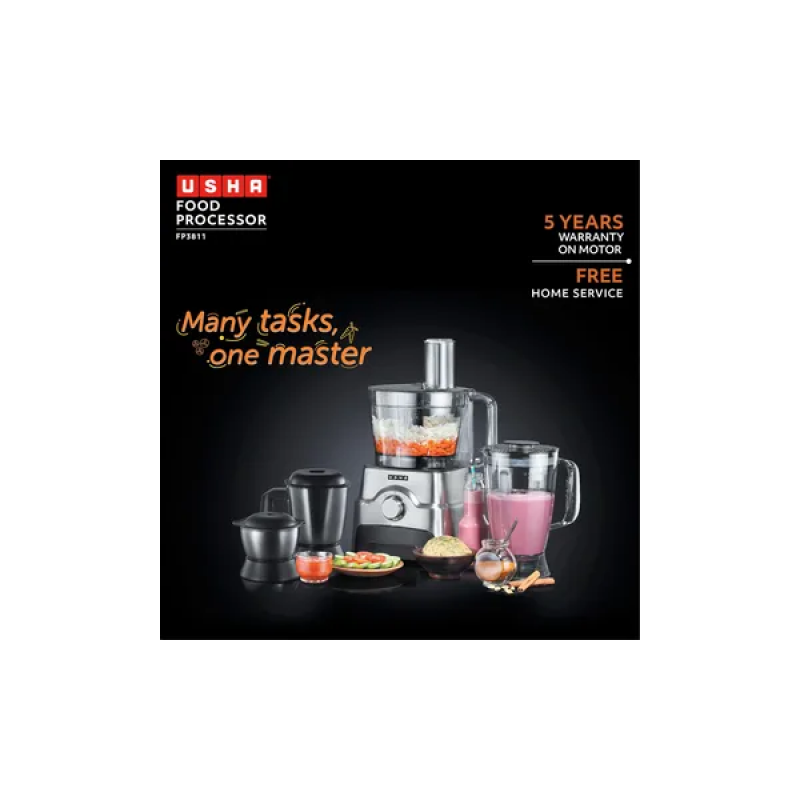 USHA Food Processor | 1000 Watt | FP 3811 | Black & Silver USHA Food Processor | 1000 Watt | FP 3811 | Black & Silver