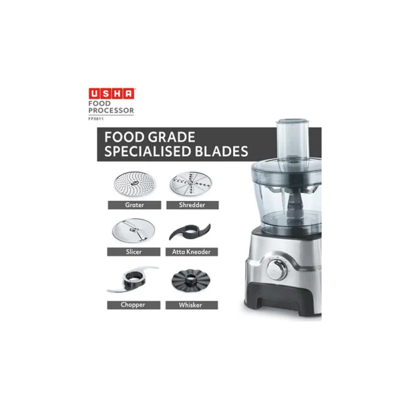 USHA Food Processor | 1000 Watt | FP 3811 | Black & Silver USHA Food Processor | 1000 Watt | FP 3811 | Black & Silver