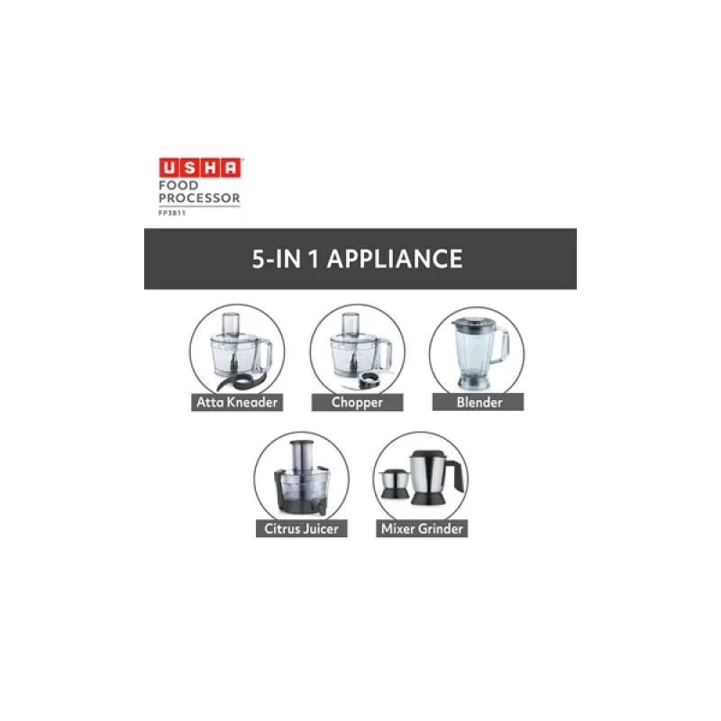 USHA Food Processor | 1000 Watt | FP 3811 | Black & Silver USHA Food Processor | 1000 Watt | FP 3811 | Black & Silver