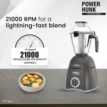 Havells Power Hunk Mixer Grinder | 800 watt | 4 Jars | Grey