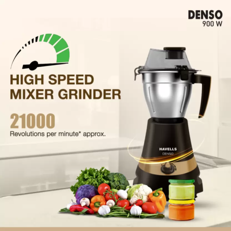 HAVELLS GHFMGEDK090 Denso 900 W Mixer Grinder | 3 Jars HAVELLS GHFMGEDK090 Denso 900 W Mixer Grinder | 3 Jars