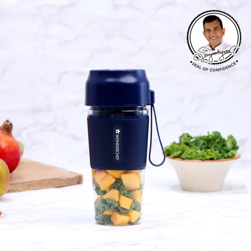 Wonderchef Nutri-Cup Portable Blender | USB Charging | Smoothie maker | SS Blades | Battery Operated Rechargeable Blender | 300ml | Compact Size | Blue Wonderchef Nutri-Cup Portable Blender | USB Charging | Smoothie maker | SS Blades | Battery Operated Rechargeable Blender | 300ml | Compact Size | Blue
