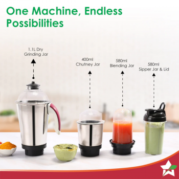 Wonderchef Acura Plus Mixer Grinder | 750W | 4 Jars for Blending Dry Masala Grinding Chutney Grinding Smoothie | Grind Tough Ingredients Wonderchef Acura Plus Mixer Grinder | 750W | 4 Jars for Blending Dry Masala Grinding Chutney Grinding Smoothie | Grind Tough Ingredients