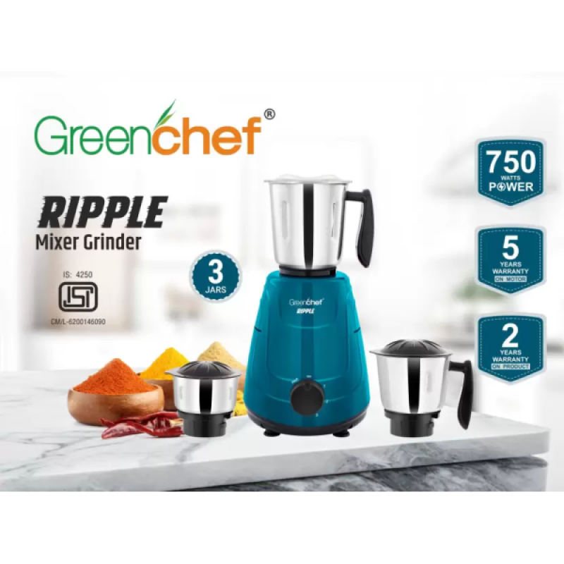 Greenchef Riple Mixer Grinder | 3 Jars | 750 W Greenchef Riple Mixer Grinder | 3 Jars | 750 W