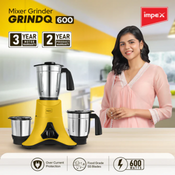 IMPEX Grind Q 600 Mixer Grinder | 600 W | 3 Jars | Yellow Black IMPEX Grind Q 600 Mixer Grinder | 600 W | 3 Jars | Yellow Black
