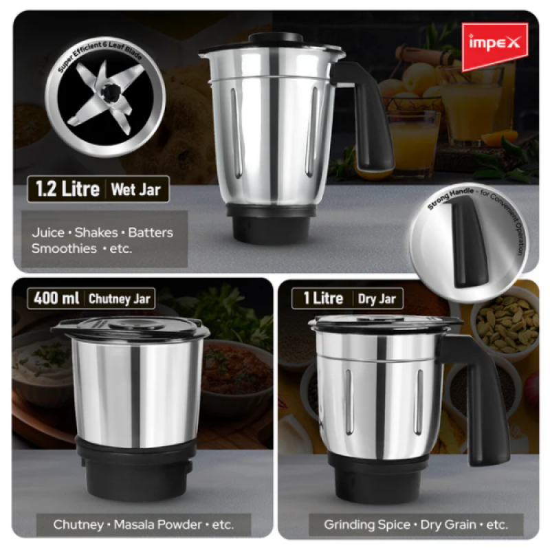 IMPEX Grind Q 600 Mixer Grinder | 600 W | 3 Jars | Yellow Black IMPEX Grind Q 600 Mixer Grinder | 600 W | 3 Jars | Yellow Black