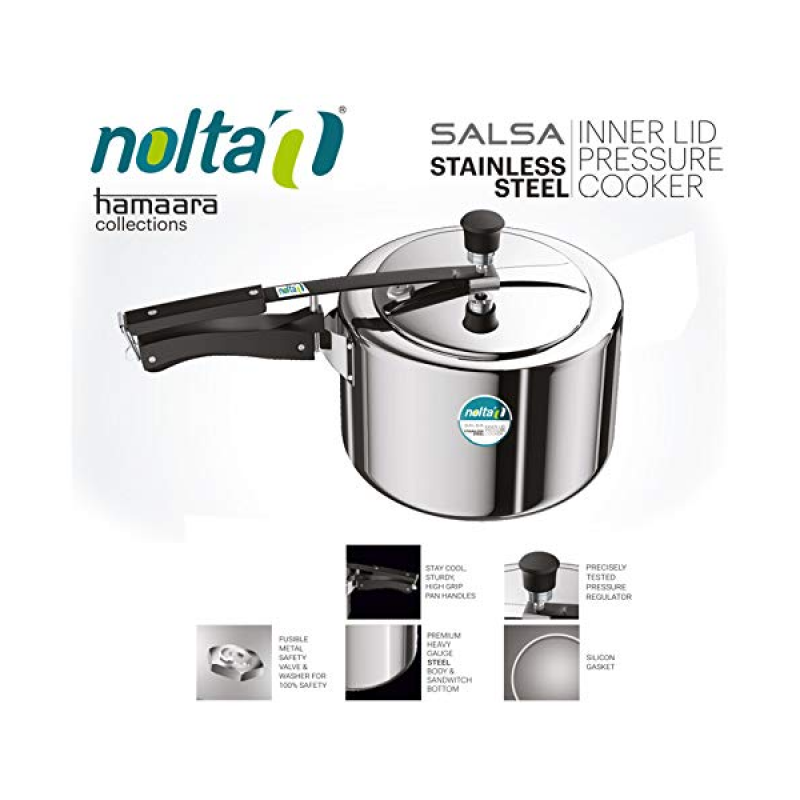Nolta Stainless Steel Inner Lid Pressure Cooker | Salsa | 3 Ltr | Silver Nolta Stainless Steel Inner Lid Pressure Cooker | Salsa | 3 Ltr | Silver