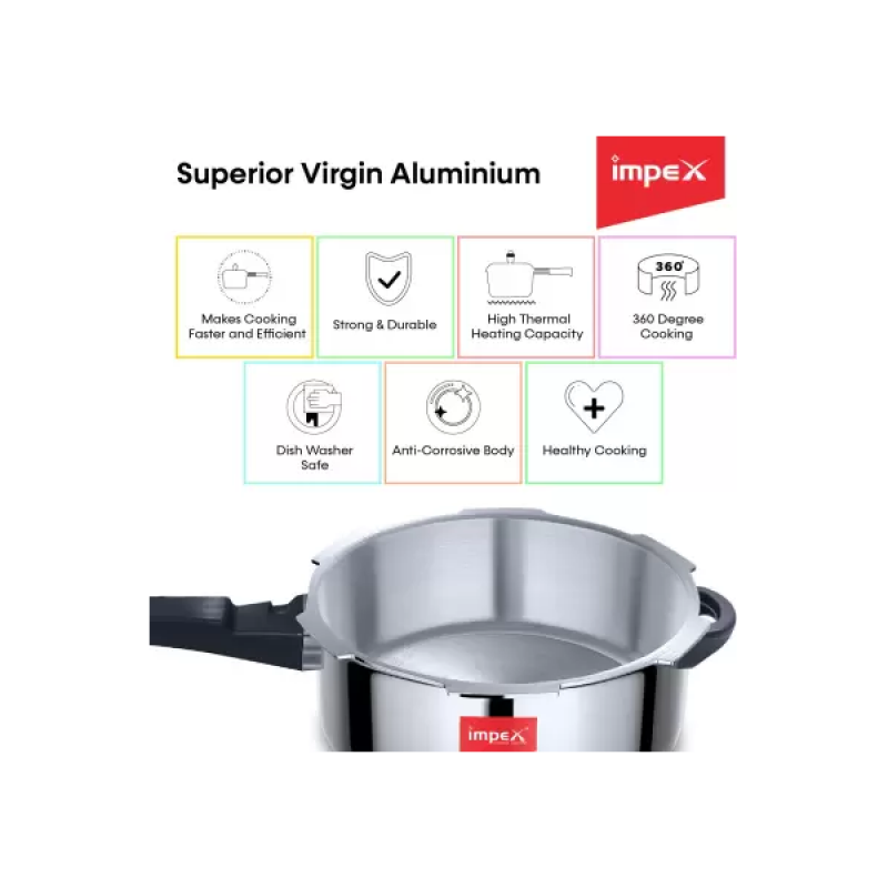 Impex Norma 3 L Non-Induction Base Aluminum Pressure Cooker with Outer Lid | Silver Impex Norma 3 L Non-Induction Base Aluminum Pressure Cooker with Outer Lid | Silver