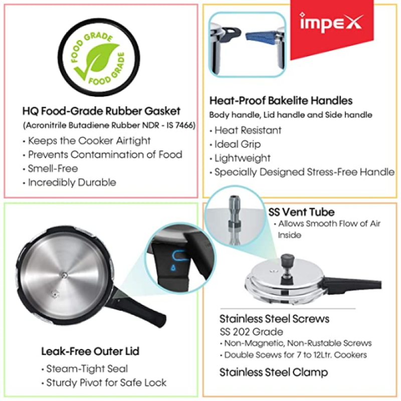 Impex Norma 3 L Non-Induction Base Aluminum Pressure Cooker with Outer Lid | Silver Impex Norma 3 L Non-Induction Base Aluminum Pressure Cooker with Outer Lid | Silver