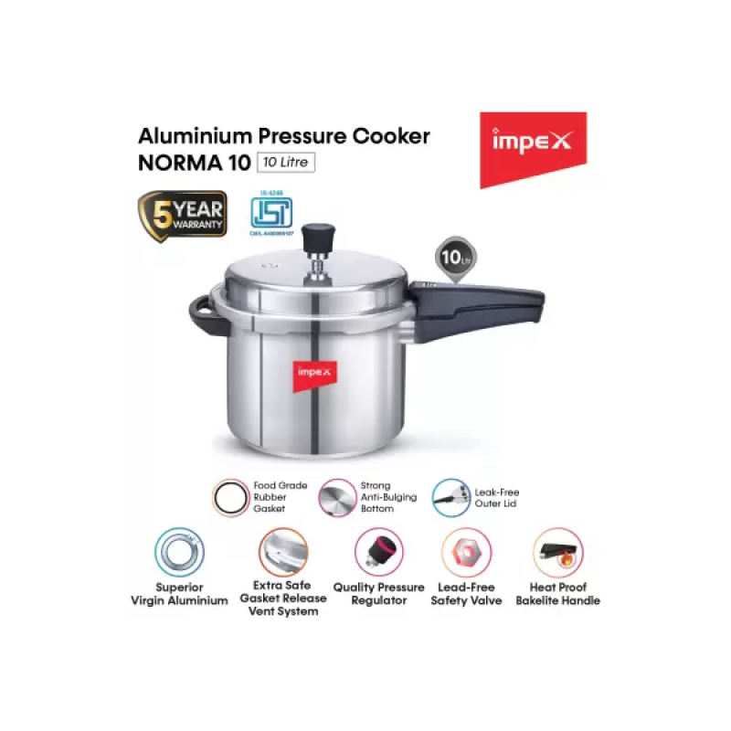 Impex Norma Pressure Cooker | 10 L | Aluminium Impex Norma Pressure Cooker | 10 L | Aluminium