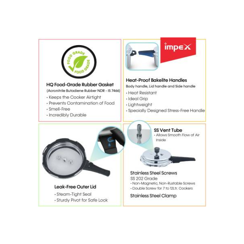Impex EP Induction Base Pressure Cooker | Stainless Steel Impex EP Induction Base Pressure Cooker | Stainless Steel