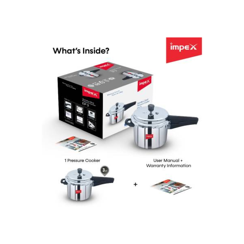 Impex EP Induction Base Pressure Cooker | Stainless Steel Impex EP Induction Base Pressure Cooker | Stainless Steel