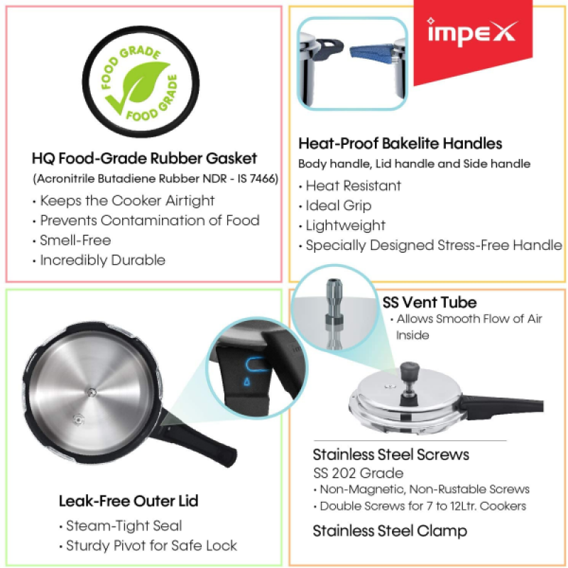 Impex ECO 3 Litre Induction Base Aluminium Pressure Cooker With Outer Lid Impex ECO 3 Litre Induction Base Aluminium Pressure Cooker With Outer Lid