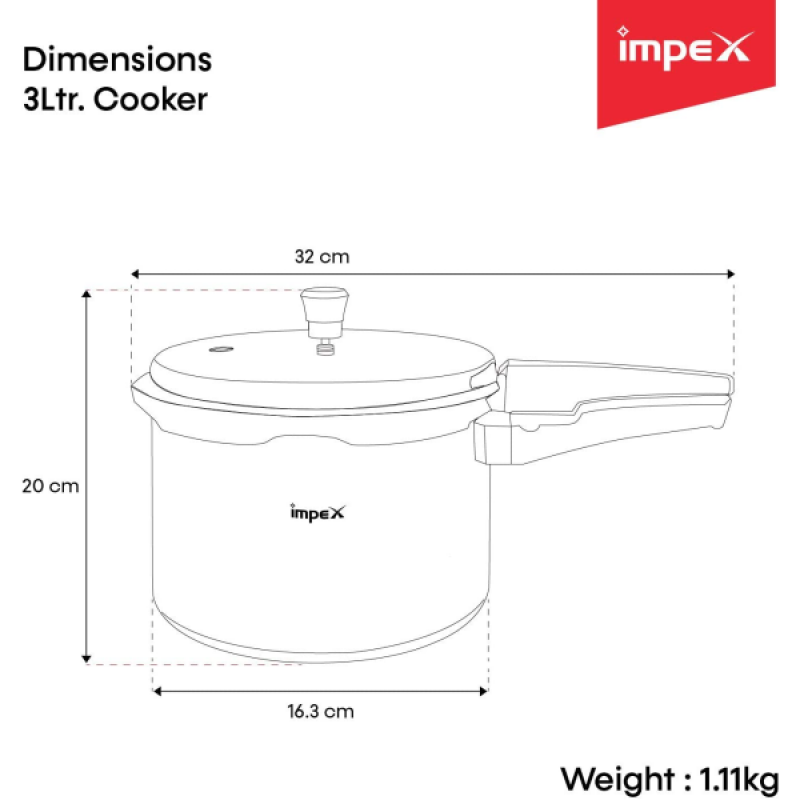 Impex ECO 3 Litre Induction Base Aluminium Pressure Cooker With Outer Lid Impex ECO 3 Litre Induction Base Aluminium Pressure Cooker With Outer Lid
