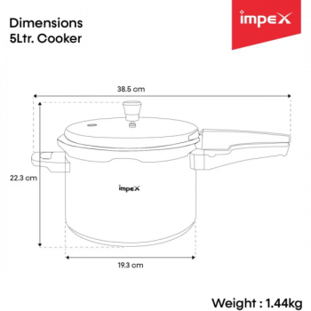 IMPEX Norma | Non-Induction Base Outer Lid Aluminium | 5 L Pressure Cooker | Aluminium | Silver