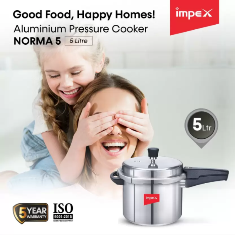 IMPEX Norma | Non-Induction Base Outer Lid Aluminium | 5 L Pressure Cooker | Aluminium | Silver IMPEX Norma | Non-Induction Base Outer Lid Aluminium | 5 L Pressure Cooker | Aluminium | Silver