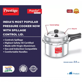 Prestige by TTK Popular Plus Svachh Induction Bottom Pressure Cooker | 3 L | Aluminium Prestige by TTK Popular Plus Svachh Induction Bottom Pressure Cooker | 3 L | Aluminium
