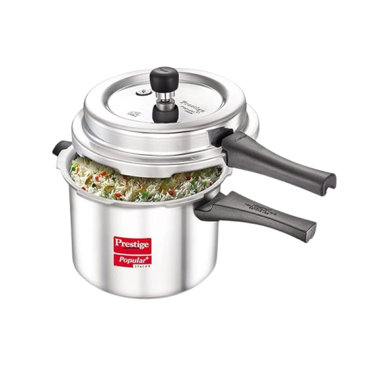 Prestige Popular Plus Svachh | 5 L | Virgin Aluminium Spillage Control Outer Lid Pressure Cooker | Silver | 10173
