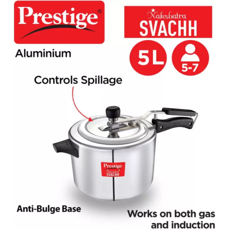 Prestige Svachh Nakshatra 5 L Pressure Cooker | Aluminium Prestige Svachh Nakshatra 5 L Pressure Cooker | Aluminium