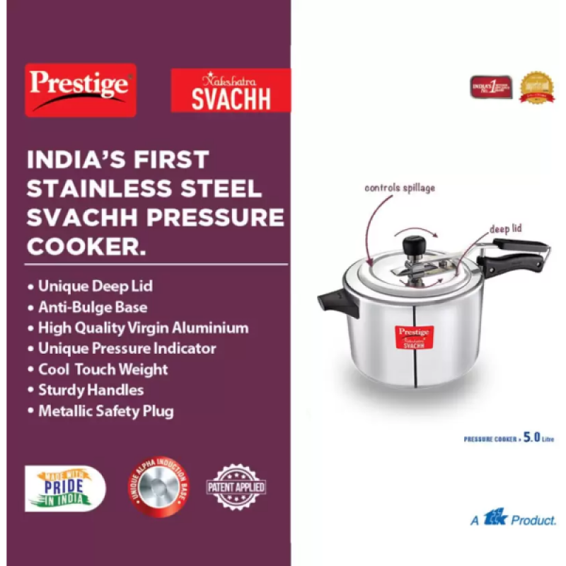 Prestige Svachh Nakshatra 5 L Pressure Cooker | Aluminium Prestige Svachh Nakshatra 5 L Pressure Cooker | Aluminium